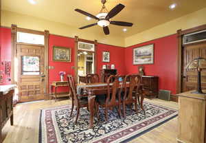 Dining room featuring light hardwood / wood-style floors and ceiling fan