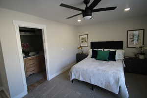 Primary bedroom with ceiling fan and gorgeous view of the mountains