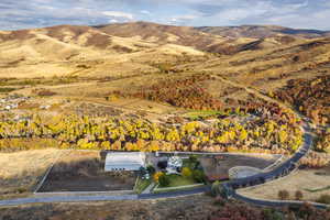 Birds eye view of property with a mountain view