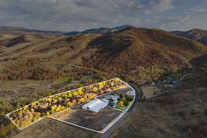 Aerial view featuring a mountain view