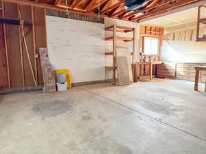 Basement with a workshop area