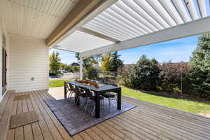 Wooden terrace featuring a lawn