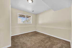 Spare room featuring carpet floors and a textured ceiling