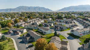 Drone / aerial view featuring a mountain view