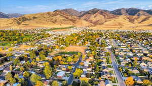 Aerial of home with the mountain view.