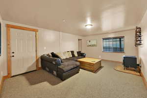 Living room with carpet flooring