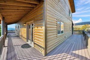 Wooden terrace with a mountain view