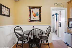 View of carpeted dining room