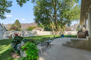 View of patio / terrace featuring a mountain view