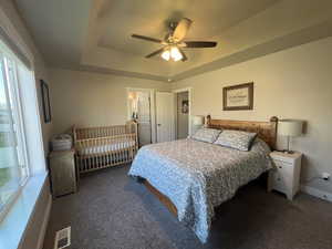 Master Bedroom with a tray ceiling,