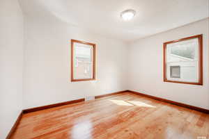 Empty room featuring a wealth of natural light and light wood-type flooring