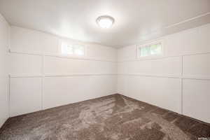 Basement with carpet floors and plenty of natural light