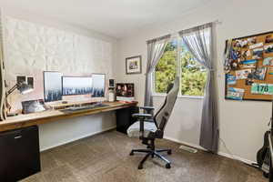 Office with dark carpet