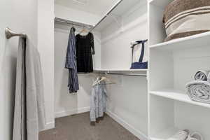 Walk in closet featuring carpet floors