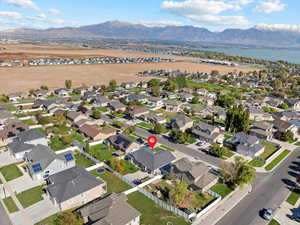 Aerial view featuring a water and mountain view