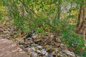 View of private patio and stream