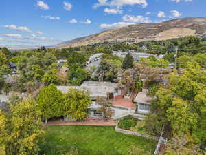 Aerial view featuring a mountain view