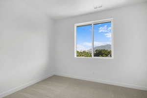 Spare room 2 featuring light carpet and a mountain view