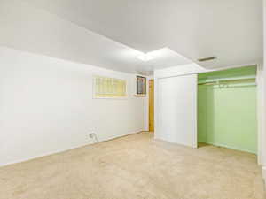 Interior space with light colored carpet