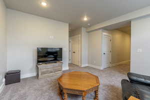 Living room featuring carpet flooring