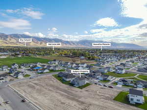 Birds eye view of property with a mountain view