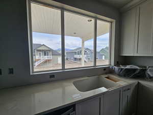 Kitchen with gray cabinets