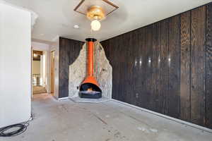 Main bedroom with fireplace and walk in closet