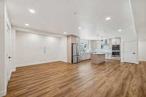 Unfurnished living room with light wood-type flooring