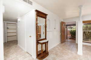 Interior space with a textured ceiling