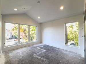 Spare room with a wealth of natural light and lofted ceiling