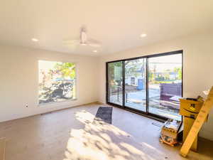 Interior space featuring light hardwood / wood-style floors and ceiling fan