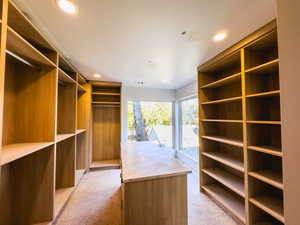 Spacious closet featuring light carpet