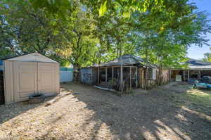 Exterior space with a shed