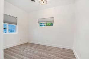 Unfurnished room with light hardwood / wood-style floors and plenty of natural light