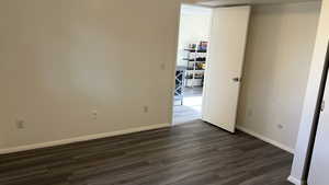 Unfurnished room featuring dark hardwood / wood-style floors