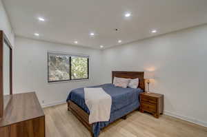 Bedroom with light wood-type flooring