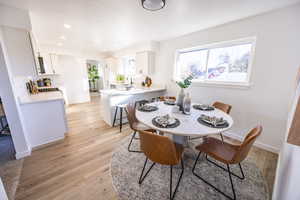 Dining room featuring sink and light hardwood / wood-style floors