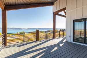 Trex deck with a water and mountain view