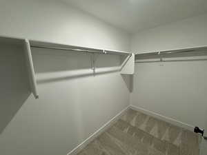 Walk in closet with carpet flooring