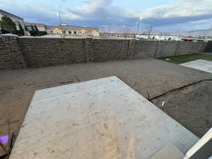 View of yard featuring a mountain view and a patio