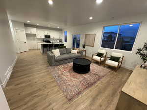 Living room featuring hardwood / wood-style floors and sink