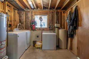 The basement utility room is easy to access. It includes the washer, dryer, chest freezer and water softener. It opens to the workspace and door to the back yard.