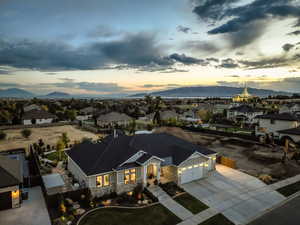 Aerial view at dusk with a mountain view