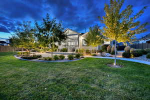 View of yard at dusk