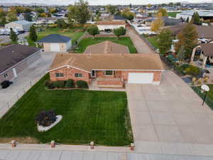 Aerial front view of property