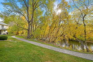 Surrounding community with a lawn and a water view