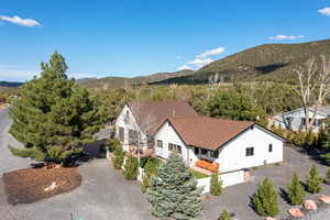 Drone / aerial view featuring a mountain view