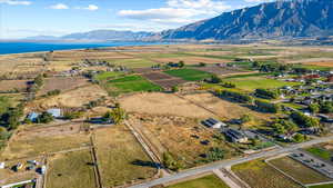 Aerial view with a water and mountain view