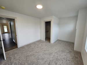 Unfurnished bedroom featuring a closet, a spacious closet, and wood-type flooring