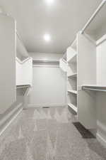 Spacious closet with carpet